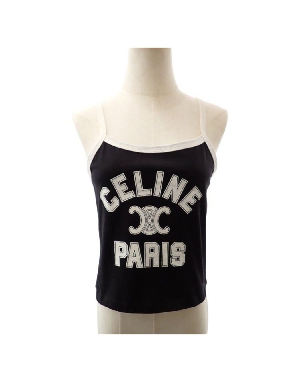 Celine Triomphe Logo Camisole 38 Tank Top Cotton Black Bicolor